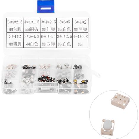 250 interrupteurs tactiles à bouton poussoir, kit varié pour télécommande de voiture, avec boîte (1/5)