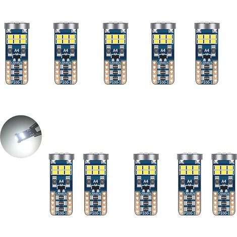 T10 W5W LED 6500K Blanc 12V Voiture Ampoules 194 168 501 2825,CANBUS Sans Erreur,pour Lampe Remplacement de Position,Plaque,Dôme Côté et Stationnement (10 Pieces) (1/5)