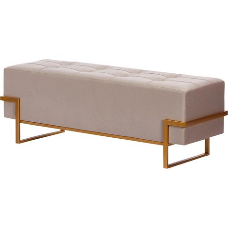 Panca Pouf rettangolare seduta in velluto arredamento moderno h 45 -Sabbia / 90x40 (1/4)