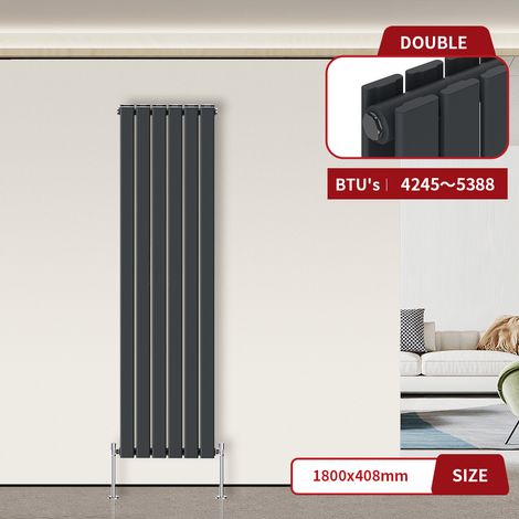 Warmehaus Flat Radiator Anthracite Vertical 1800 x 408mm Double (1/5)