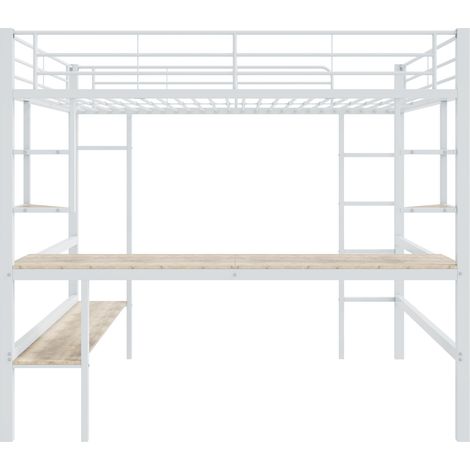 Letto a soppalco 90x200 cm in metallo bianco con scrivania, libreria e scala (1/5)