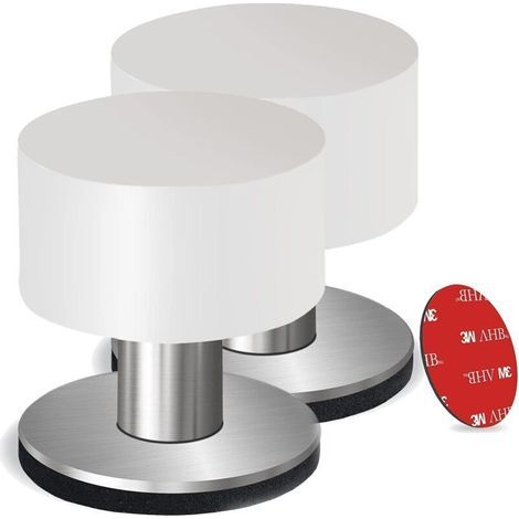 Set di 2 fermaporta adesivi in acciaio inox con adesivi extra inclusi. (1/4)