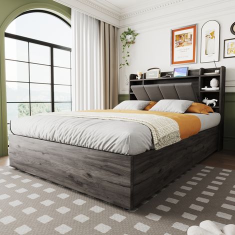 letto contenitore 140x200 USB testiera con ripiani OKMYHOME (1/5)