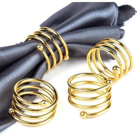 Set di 4 anelli portatovaglioli dorati, tovaglioli in tessuto per matrimoni, Giorno del Ringraziamento, feste, autunno, San Valentino, Pasqua, decorazione della tavola. (1/4)