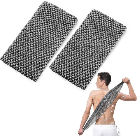2 serviettes exfoliantes, serviette de douche exfoliante, longue serviette exfoliante, brosse de douche antibactérienne, pour femmes et hommes nettoyage mousse élimination des peaux mortes spa (noir) (1/5)