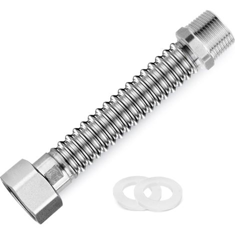 Tuyau Flexible Ondule en Acier Inoxydable de G3/4" Longueur 400mm Tuyau de Raccordement Universel G3/4 DN20 - Pour raccordement à l'eau, chauffage, adoucissement (1/4)