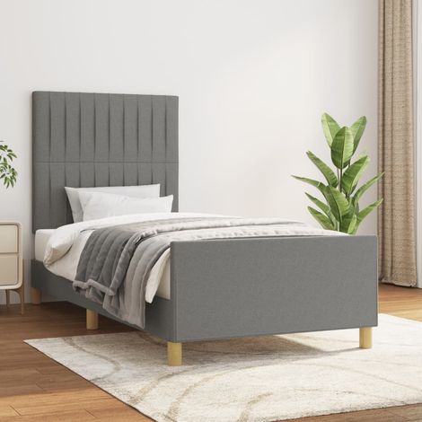 Cadre de lit tissu gris foncé 90x200 cm avec tête de lit réglable (1/4)