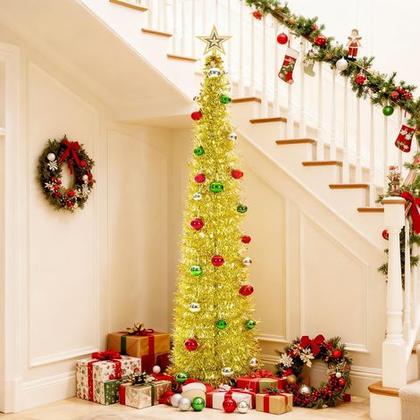Sapin de Noël artificiel de 1,5 m avec lumière et cime en forme d'étoile - Support pliable pour décorations de fête de Noël, décoration de fête de Noël, affichage de bureau à domicile, 150 (1/5)
