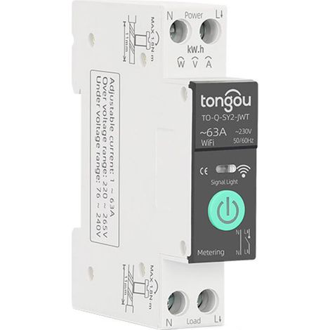 Disjoncteur Intelligent WiFi TONGOU Tuya - 1P 63A avec Comptage, Rail DIN, 3 Modes de Programmation, Protection Sécurité, Compatible Alexa et Assistant Google - Contrôle APP - Crezuo (1/4)