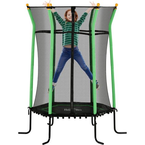 Kindertrampolin mit Sicherheitsnetz, 163,5 cm Durchmesser, verstärkter Stahlrahmen, Tragkraft 50 kg, gepolsterte Kanten