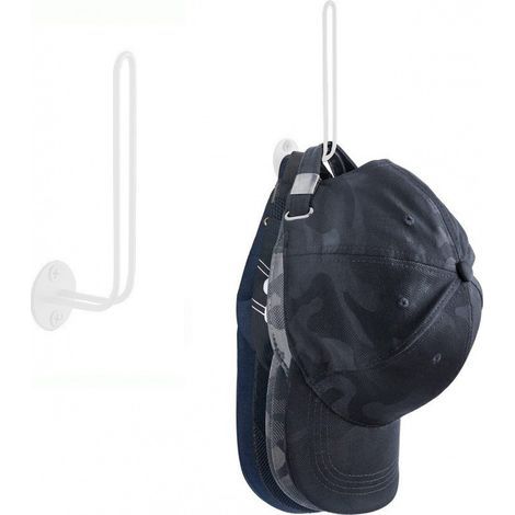 Porta cappellini da baseball, bianco, lungo 14,98 cm, 2 pezzi, staffa metallica a L, appendiabiti da parete. (1/5)