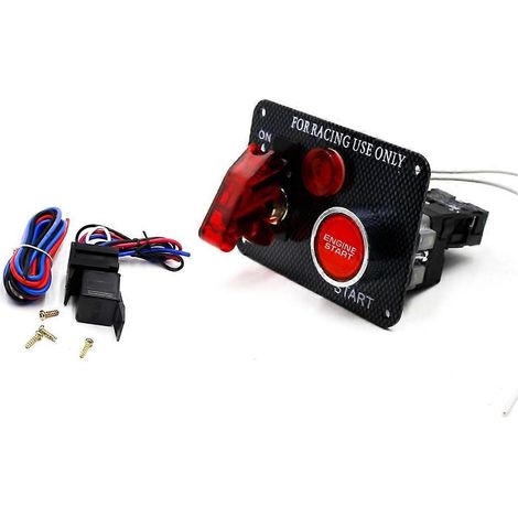 Panneau de commande d'allumage LED 12 V pour moteur de voiture de course, bouton-poussoir, interrupteur à bascule, remplacement en fibre de carbone (1/5)