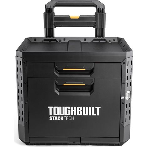 Toughbuilt – Boîte de rangement à 2 tiroirs verrouillables – Capacité 113 kg – Construction en polymères résistants – Roues tout-terrain – TBB1DR92BEA