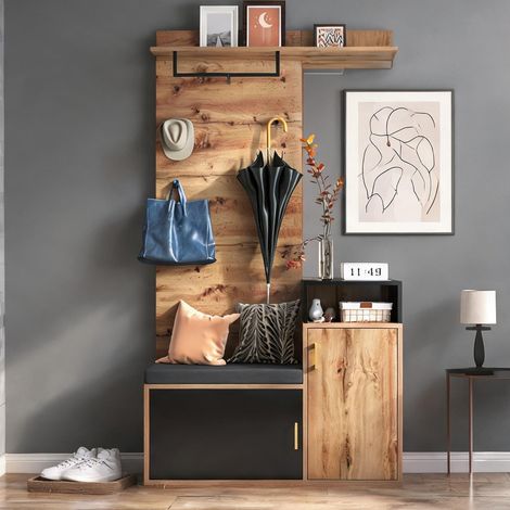 Ensemble d'entrée avec porte-manteaux miroir et meuble (1/5)