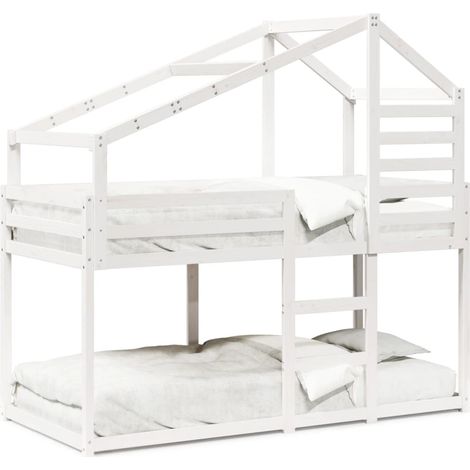 Maison Exclusive - Etagenbett mit Dach Weiß 90x200 cm Massivholz