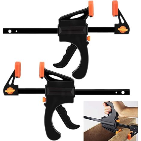 Pack Clamp, One-Hand Clamp, 6-Inch Quick Clamp, F-Shaped Clamp, Carpenter's Stainless Steel Clamps, 150 mm Clamping Width for Joiners - Black