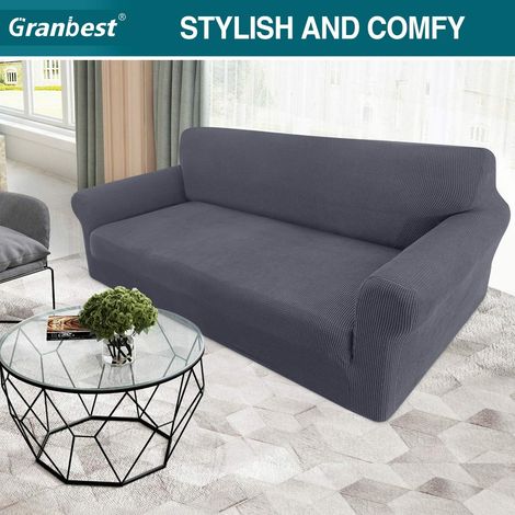 Sofa cover for 3 cushions, high elasticity, 3-seater, washable, furniture protector for dogs and pets, non-slip (3-seater, grey) (1/5)