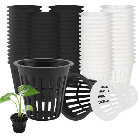 60 Pcs Panier Hydroponique, Réutilisable Panier Hydroponie pour Culture Hydroponique Aéroponique Plantation de Fleurs Jardinage (Noir & Blanc)