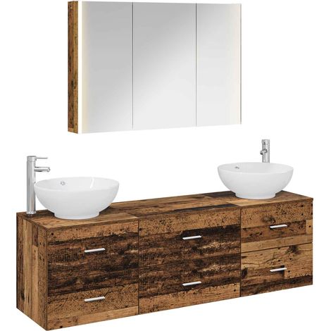 Ensemble de mobilier de salle de bain 4 pcs Bois ancien vidaXL (1/5)