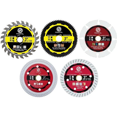 Lot de 5 disques diamantés 75mm pour carrelage, bois, métal, béton (1/5)