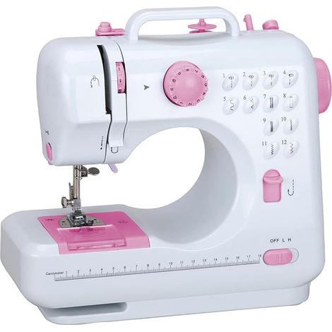 Mini machine à coudre pour débutants, 12 points, double bobine, multifonctionnelle, pour enfants, fonctionne à l'électricité et à la batterie, avec lumière LED (Rose) (1/5)