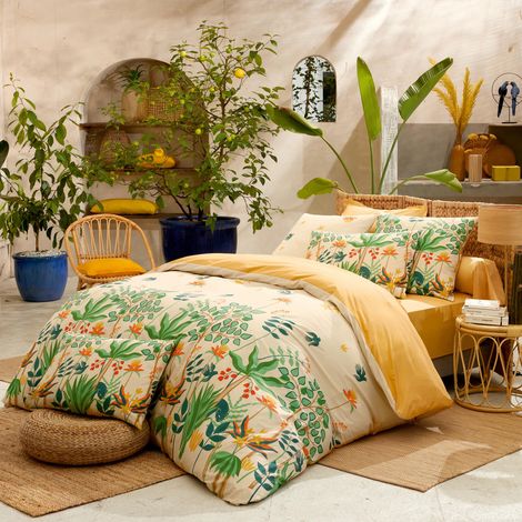 Housse de couette percale de coton 80 fils tropical Vert 260x240 cm