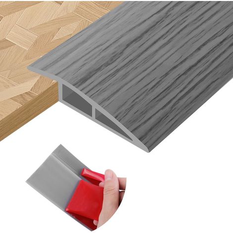 Striscia adesiva per soglia, soglia per porta in PVC, striscia di transizione per pavimenti laminati, transizioni per moquette (effetto legno grigio chiaro, 10 mm × 1 m) (1/5)