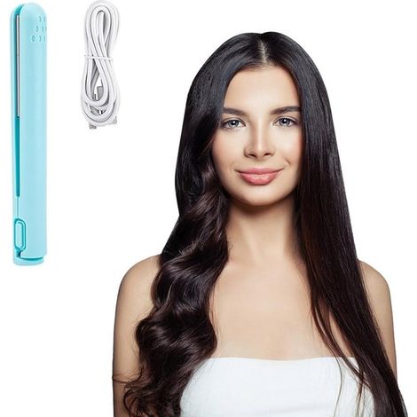 17×3,5×3,5 cm - Mini fer à friser double fonction 2025 - Fer à lisser et à friser 2 en 1 - Fer à friser portable pour tous types de cheveux (bleu) (1/5)