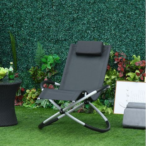 Lettino a dondolo da esterno 2 in 1 in metallo nero con seduta in texteline, cuscino rimovibile e struttura pieghevole 145x74x86 cm (1/5)