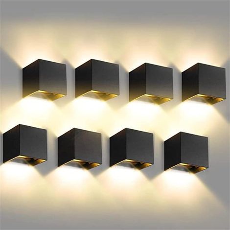8 Pièces Applique Murale LED, Aluminium Noir IP65, Angle Réglable 12W 3000K Pour Intérieur Extérieur (1/5)