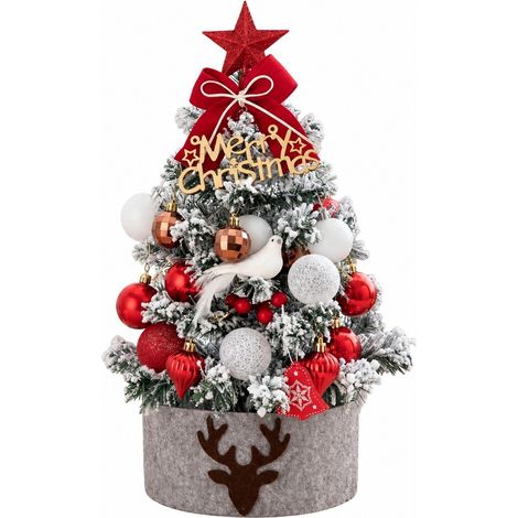 Mini sapin de Noël artificiel lumineux, 45 cm (17,72 pouces), floqué, décoration de table ou de cheminée pour les fêtes (1/5)