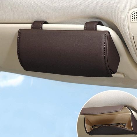 Sonnenbrillenhalter für die Sonnenblende im Auto, Brillen-Organizer-Box, Zubehör für die Sonnenblende, Brillenetui für Damen und Herren, Braun, Einheitsgröße (1/5)