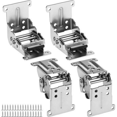 QWORK® 4 Pcs Charnières Pliable Invisible pour Pieds de Table Lit 40 Vis Incluses - Argent-DOU