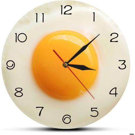 Horloge Murale de Cuisine Créative "Œuf sur le Plat" - Design Graphique 3D Petit-déjeuner - Décoration Murale- Silencieuse (1/4)