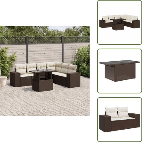 The Living Store 7-tlg. Garten-Sofagarnitur mit Kissen Braun Poly Rattan - Gartentisch (1/5)
