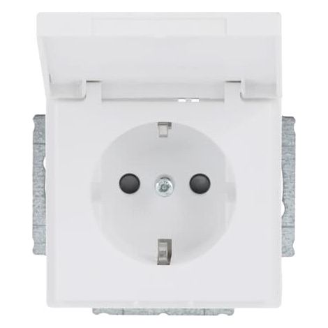 Busch-Jaeger Prise SCHUKO® Safety+ avec couvercle à charnière sans écarteur blanc studio mat - Plateforme 63 (20 EUKBR-884), 2CKA002018A1530