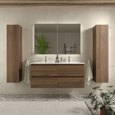 Cygnus Bath – Meuble de salle de bain 120cm – Vasque en porcelaine blanche – MDF résistant à l'humidité – Tiroirs à fermeture amortie