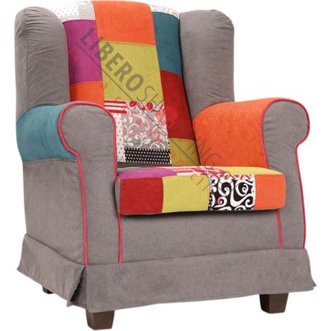 Poltrona in tessuto patchwork sfoderabile BERGERE GRIGIO (1/5)