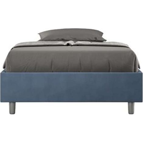 Letto singolo contenitore imbottito 100x190 microfibra blu Azelia (1/5)