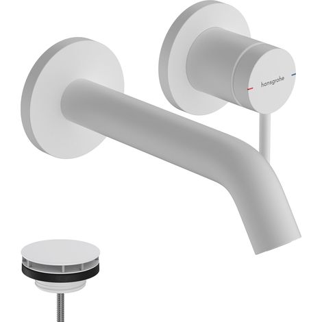 Mitigeur lavabo encastré avec garniture de vidage, Robinet de salle de bain avec longueur sous bec 16,5 cm, économie d'eau, Blanc mat (1/5)