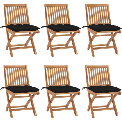 vidaXL Sillas plegables con cojines, 6 unidades, madera maciza de teca. (1/5)