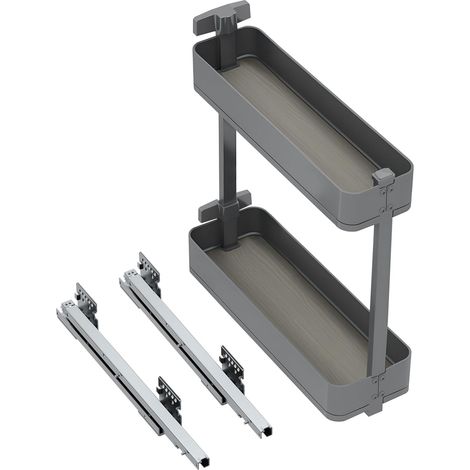 Porte-Bouteilles latéral extractible avec Fermeture amortie, Module 200mm, Hauteur 700mm, Acier et Bois, Gris Anthracite (1/5)