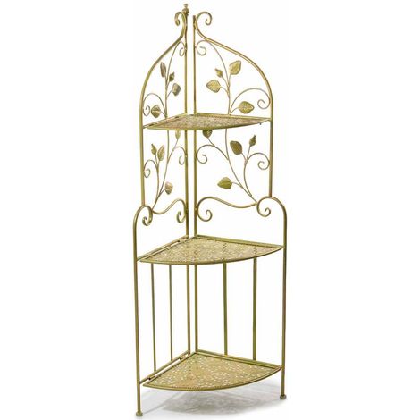 Mobile Angolare 3 Ripiani Metallo Verde Oro per Arredo 126 cm (1/5)