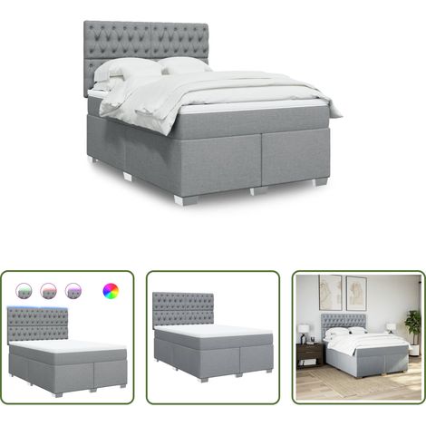 vidaXL LED-Beleuchtung - Boxspringbett mit Matratze Hellgrau 140x200 cm Stoff (1/5)