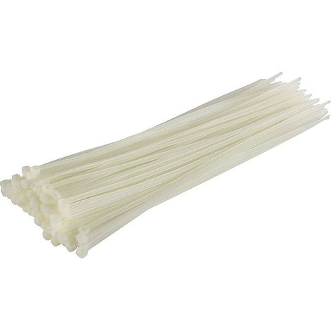 Lot de 100 Serre-câbles, Blanc/Naturel, 370 mm x 4,8 mm, Qualité Supérieure Colliers de Serrage Plastique