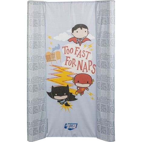 Dc Comics Justice League piano cambio con sponde, e grafiche dei supereroi Spiderman, Flash e Batman, materassino fasciatoio da tavolo per bambini, misure 81x50x9,5 cm