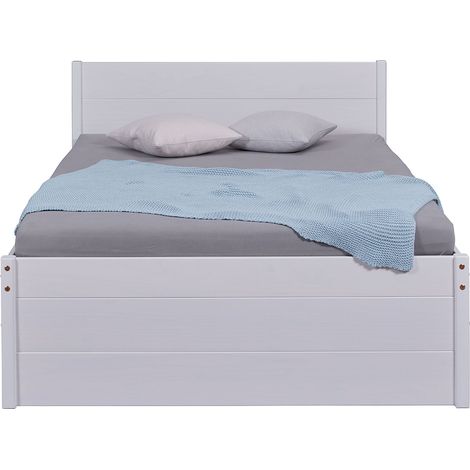 Lit multi-rangements 140x200cm en pin massif coloris blanc - longueur 209 x profondeur 146 x hauteur 90 cm (1/5)