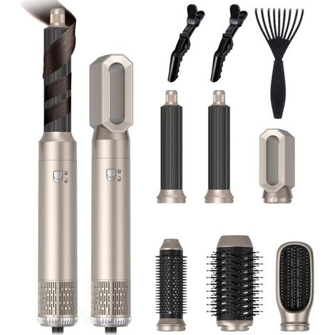 6PCS Hair Tool Set, Avec Brosse Soufflante, Sèche-Cheveux, Enroulement Automatique,Cheveux Bouclés, Brosse Lissante Cheveux pour Lisses, Boucles, Volumineux, Drying Hair, Argenté (1/4)
