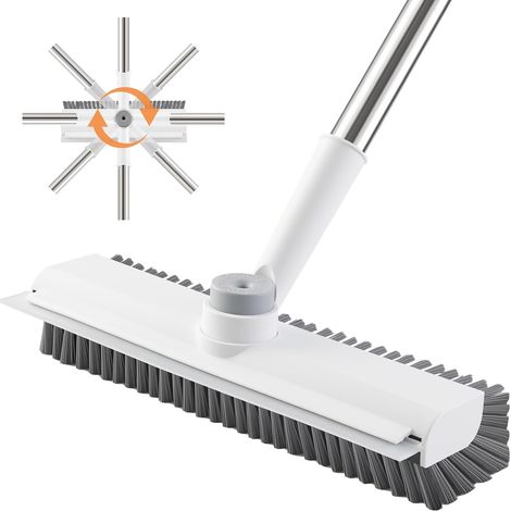 3 en 1 Balai Brosse Sol avec Long Manche(120cm), Brosse Sol Exterieur Nettoyage avec Poils et Raclette pour Terrasse, Carreaux, Cuisine, Salle de Bain, Patio, Garage, Douche, Carrelage(Blanc) (1/5)
