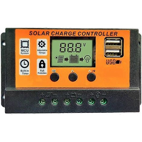 Contrôleur de charge solaire 100 A avec écran LCD réglable et port USB pour systèmes 12 V/24 V (1/5)